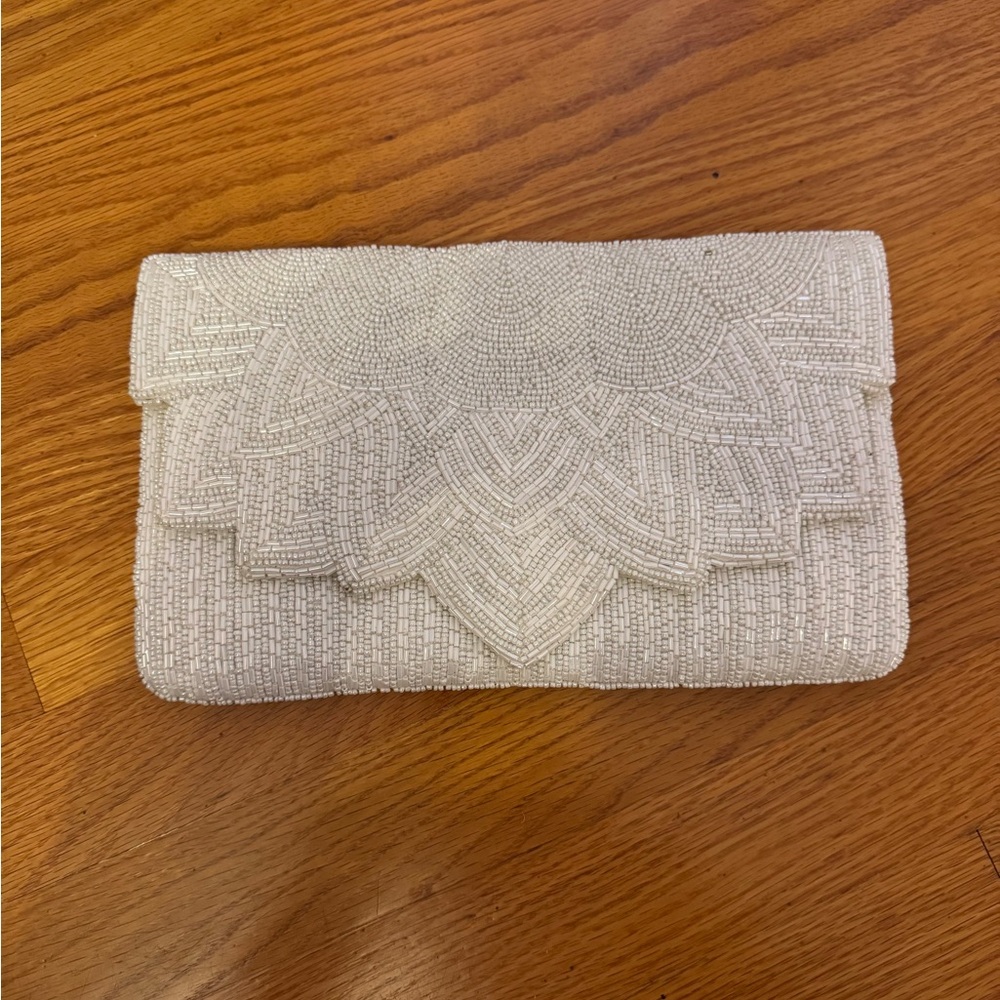 New White beaded clutch with chain strap bridal bride bachelorette